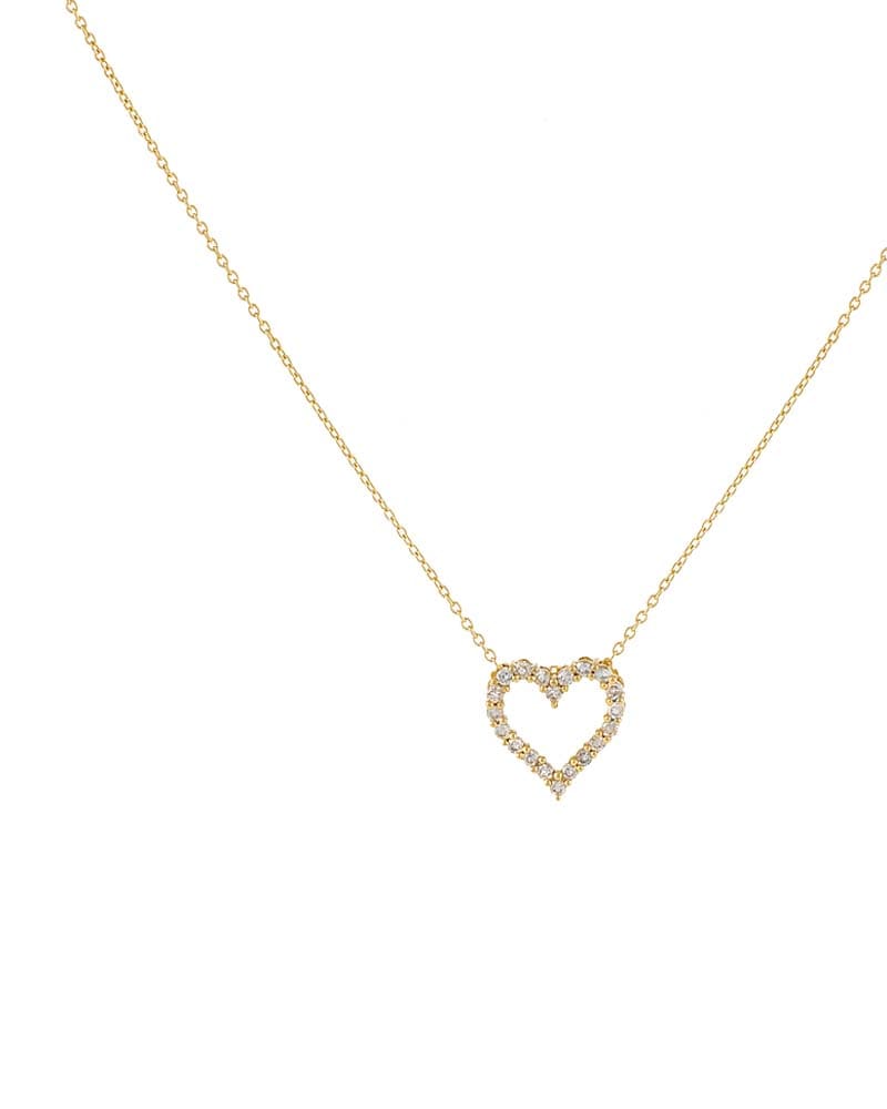 Front of a size One Size Classic Diamond Heart Necklace 14K Gold One Size in 14K Gold by By Adina Eden. | dia_product_style_image_id:292156